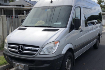 Mercedes Sprinter. Capacity up to 8 people with 1 checked bag and 1 carry-on each.